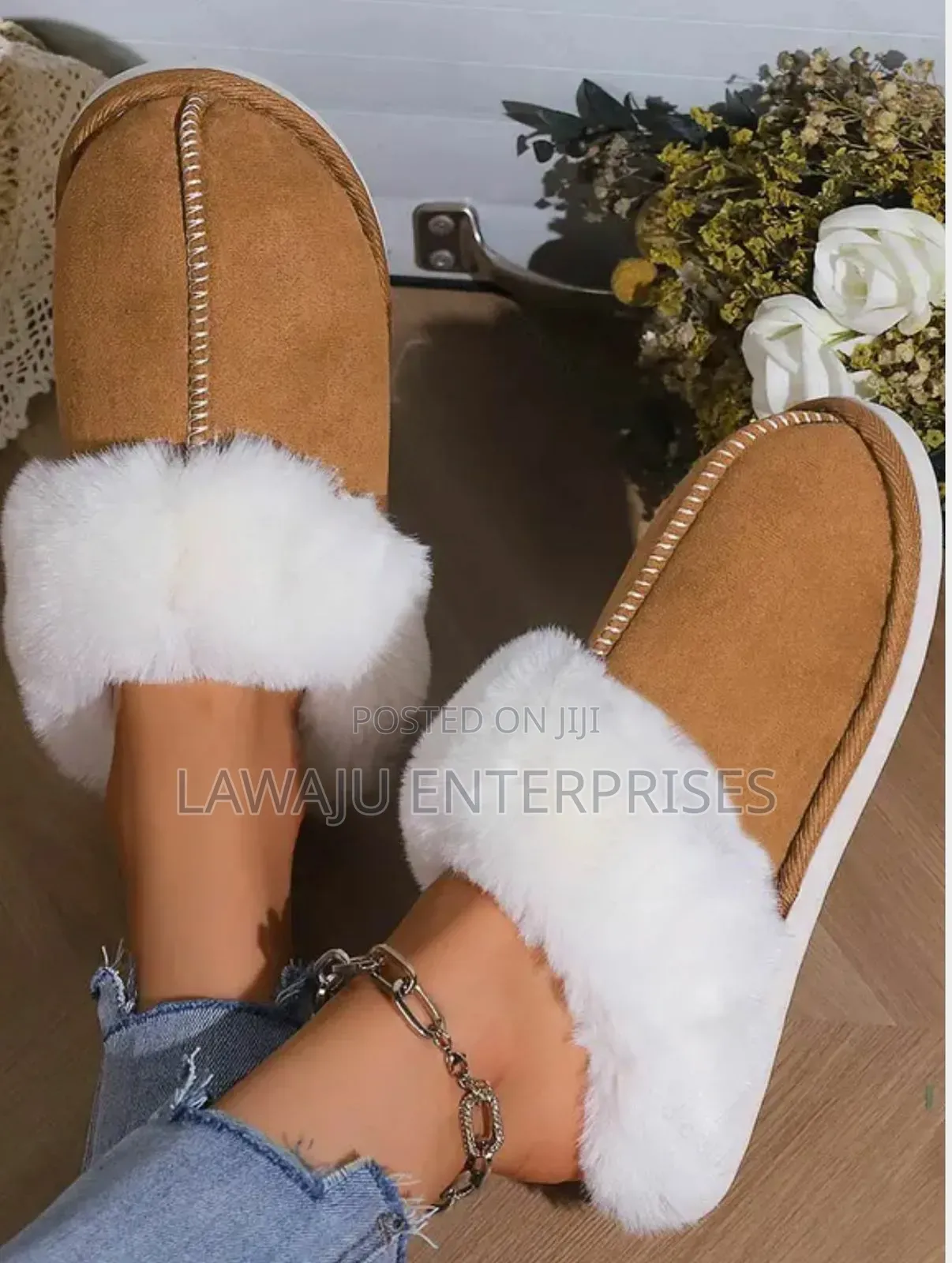 Brown Cashmere Fur Indoor Shoes
