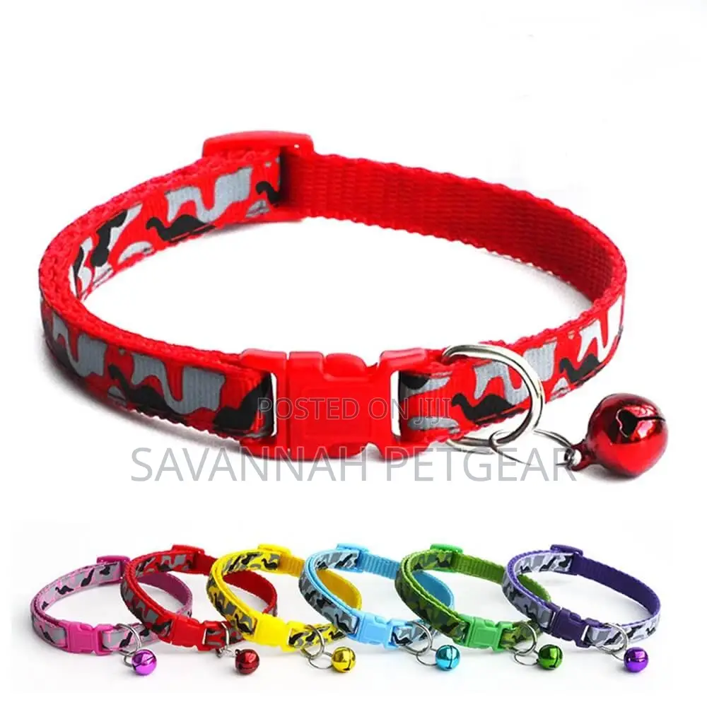 Adjustable Cat Collar With Cheetah Print and Bell (20 -24cm)