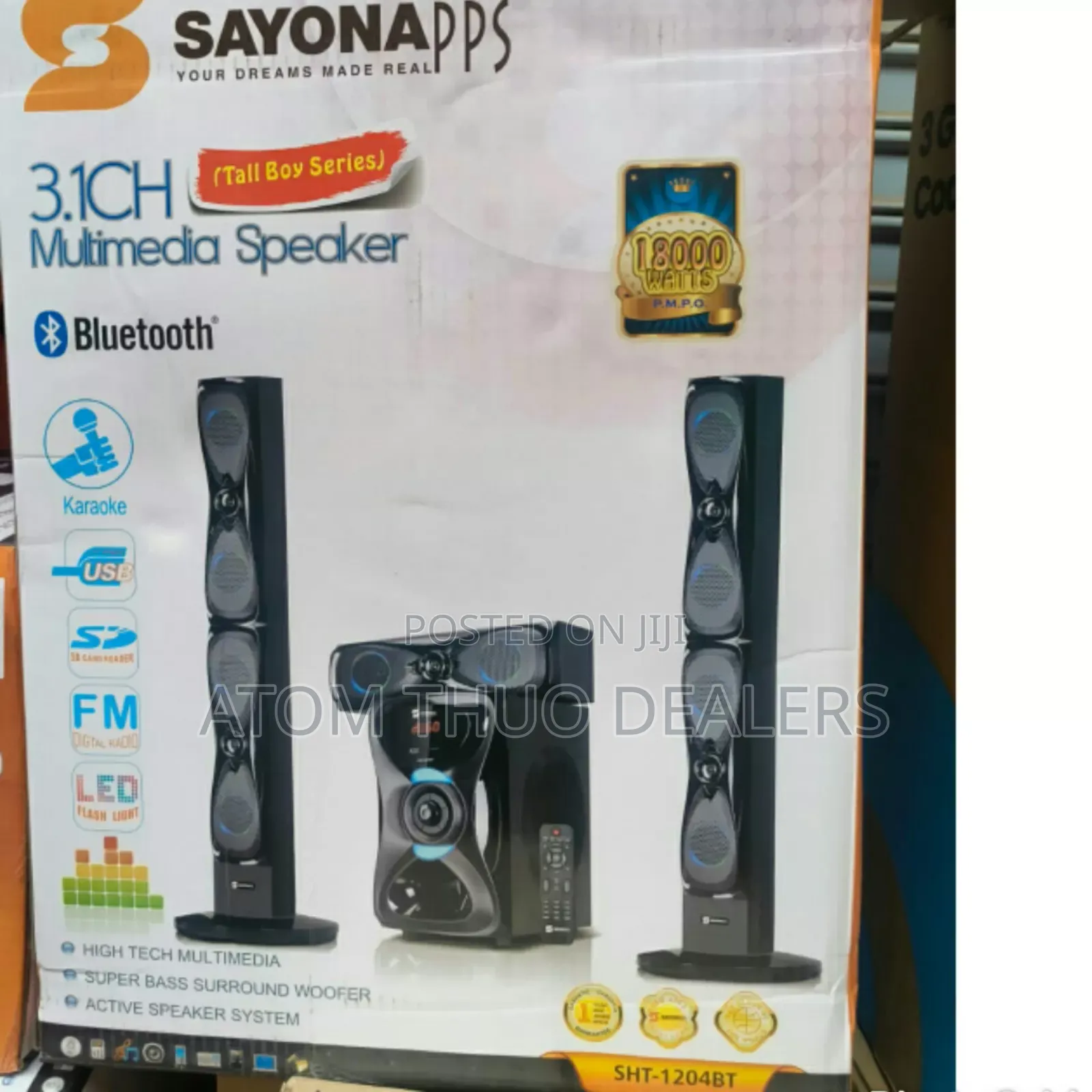 Black Sayona SHT-1204BT 3.1CH Subwoofer System Tallboy