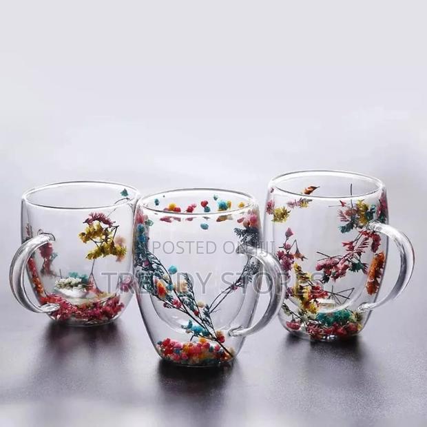 Flowered Double Wall Glass Cup - main view