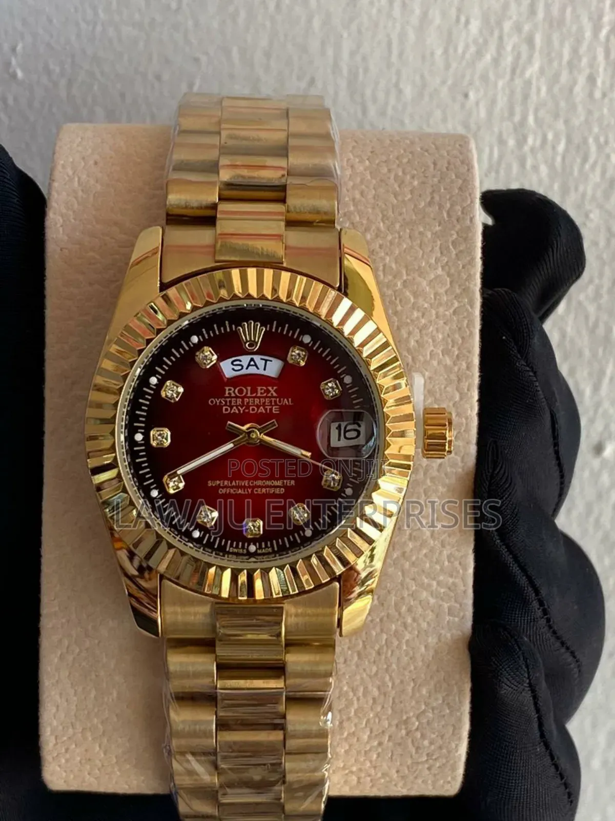 Gold Rolex Ladie's Watch Red Display