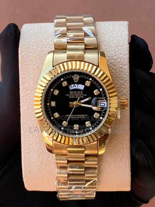 Gold Rolex Ladies Watch Black Display - main view