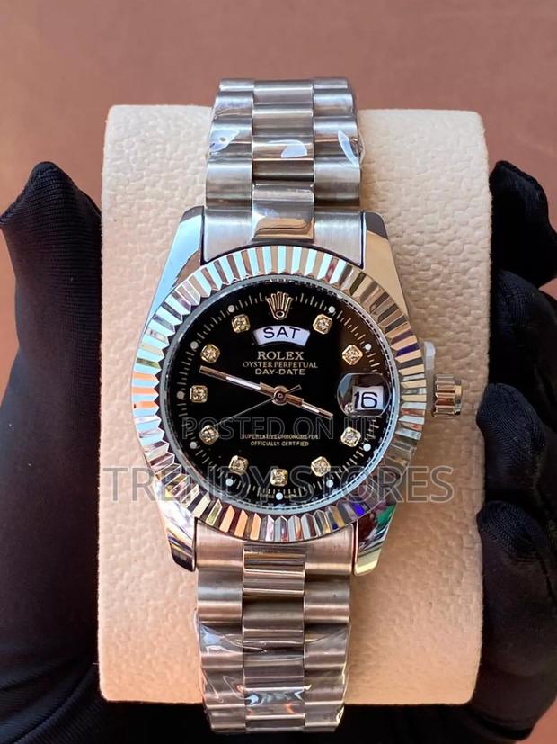 Black Display Silver Ladie's Rolex Watch - main view