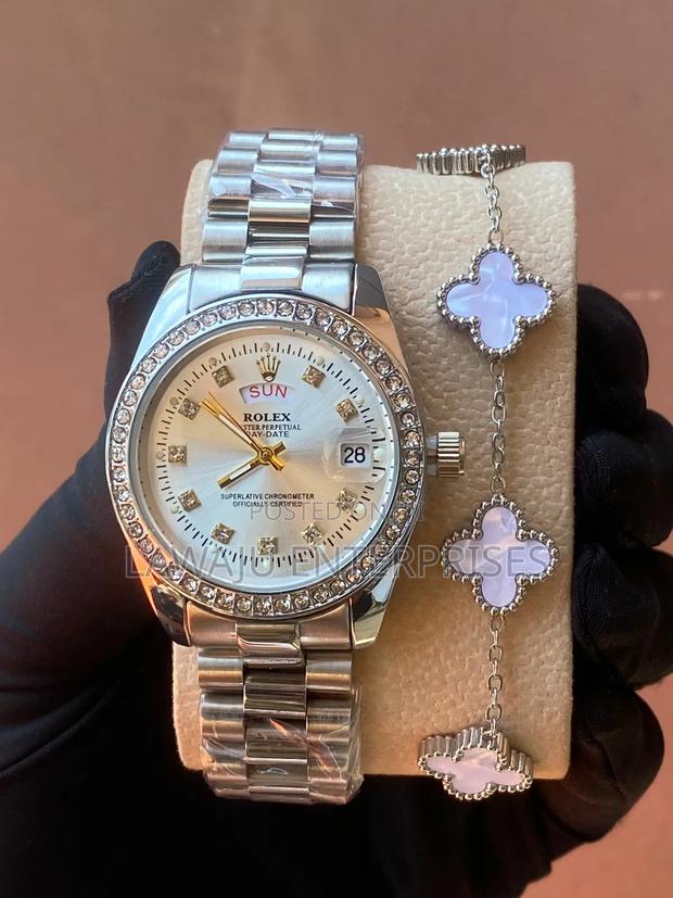 Silver Iced Rolex Watch and Bracelet - main view