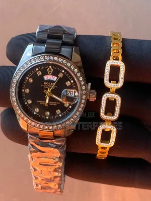 Iced Bracelet and Rolex Watch Set