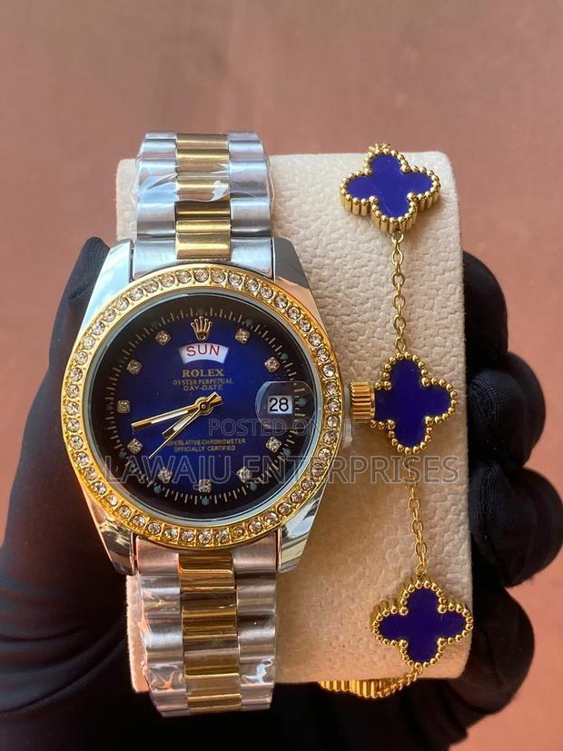 Iced Star Bracelet and Rolex Watch Set