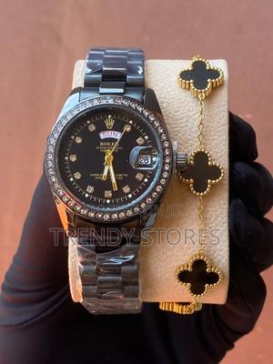 Iced Rolex Ladies Watch With Black Bracelet - thumbnail 2