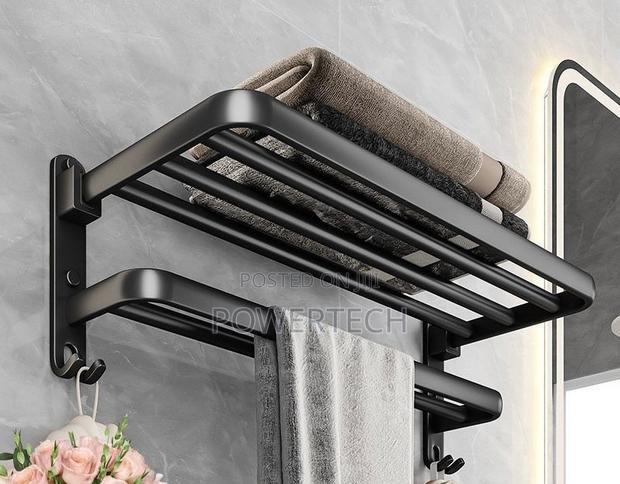 Bathroom Wall Mounted Towel Rack Accessory With Hooks - main view