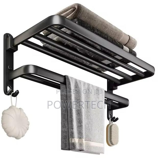 Bathroom Wall Mounted Towel Rack Accessory With Hooks. - main view