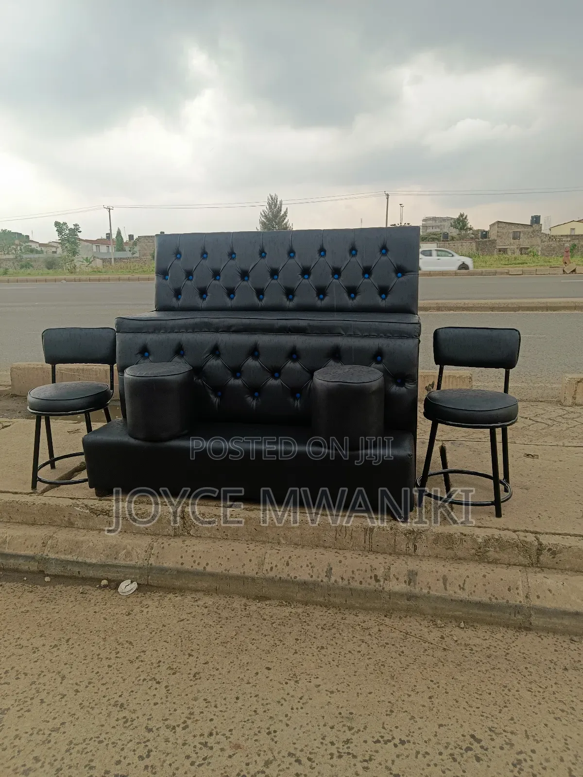 Pedicure Seat Black 3 Seater, and 2 Manicure Stools 