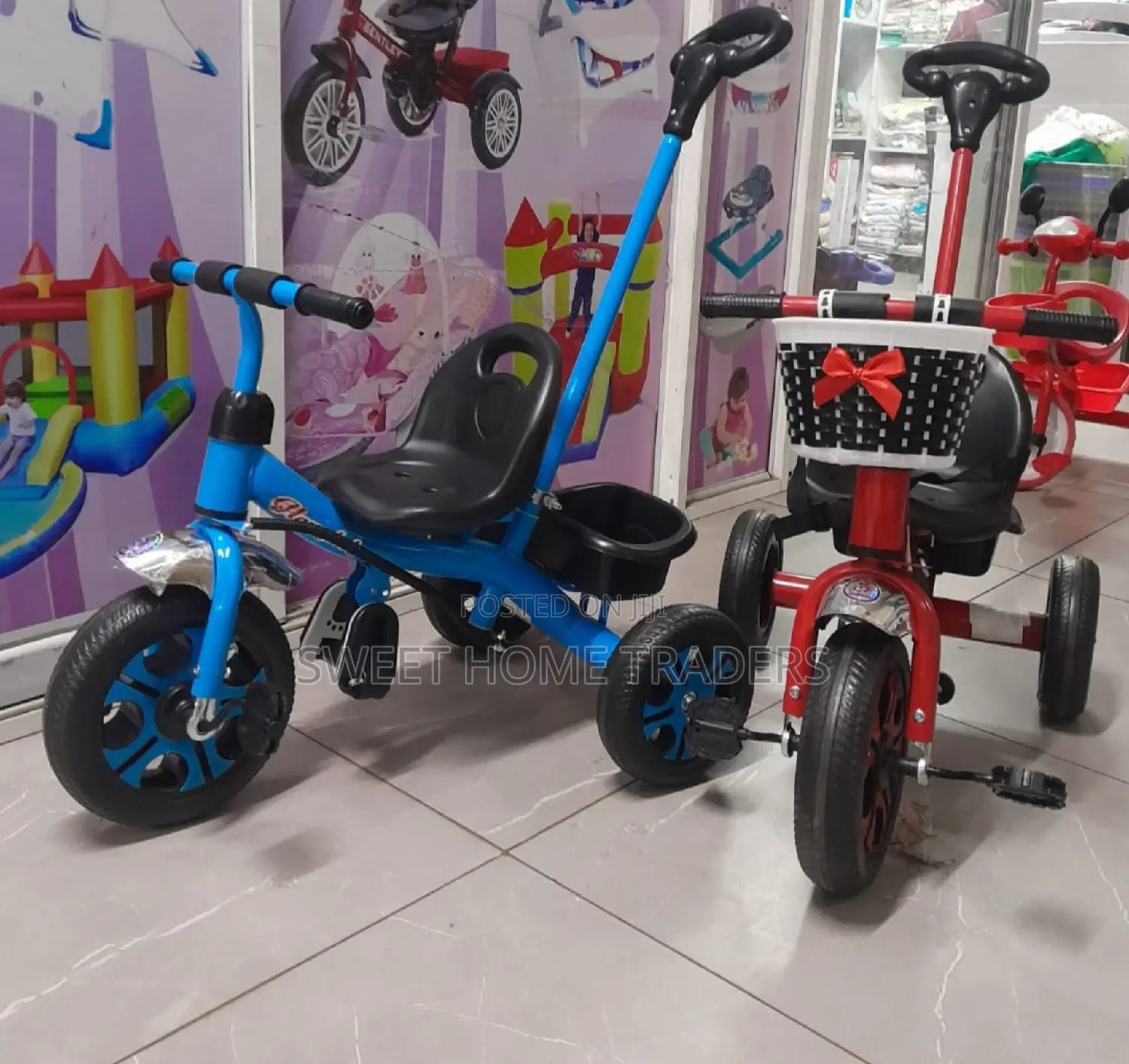 Kids Tricycle With Basket and Push Handle-Red