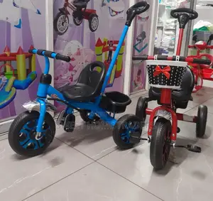 Kids Tricycle With Basket and Push Handle-Red