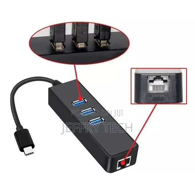 Usb 3.0 3port Hub High Speed Gigabit Ethernet - LAN Adapter