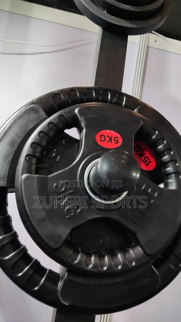 5kg Olympic Plates Pair Rubber Coated Steel Trigrip Handle
