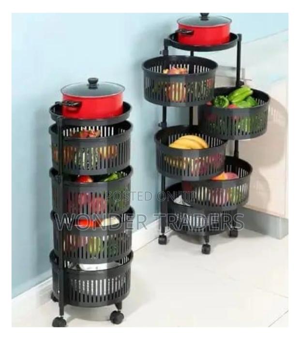 4-Layer Rotating Kitchen Storage Rack With Round Baskets. - main view