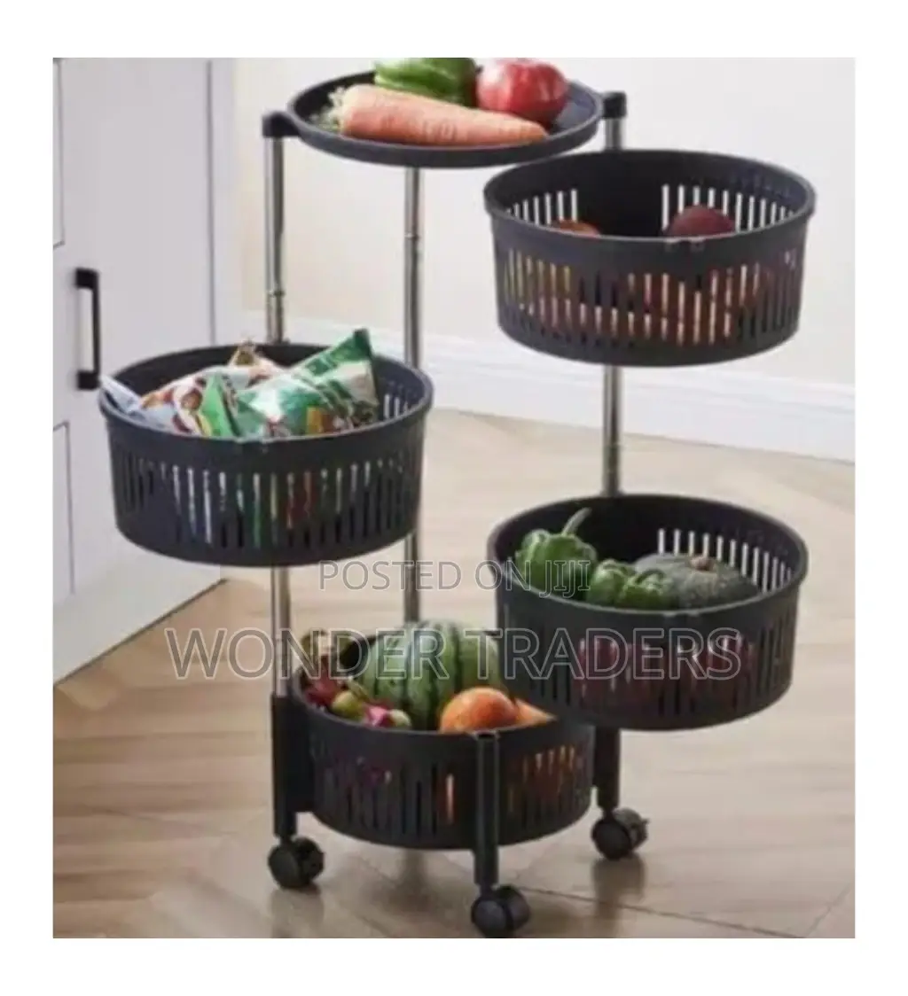 Round Fruit Rack Rotating -4 Tier Black