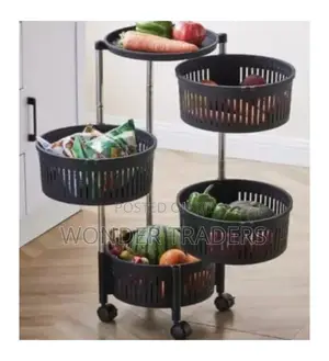 Round Fruit Rack Rotating -4 Tier Black
