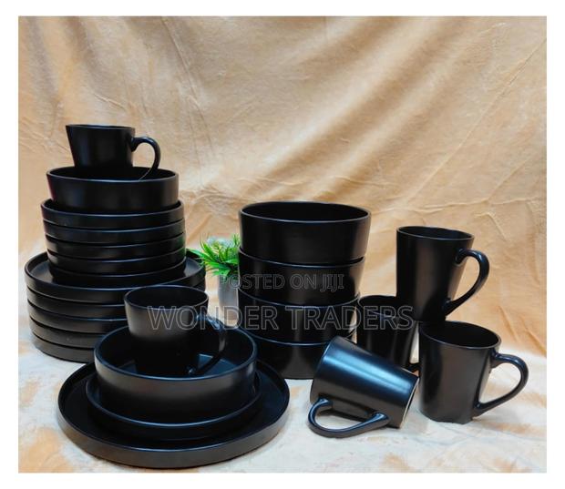 *24pc Black Ceramic Dinner Set With Gold Rims* - main view