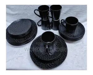 *24pc Black Leaf Dinner Set*