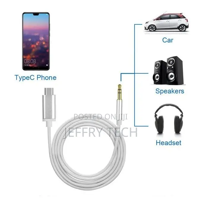 Male to Male Type-C to 3.5mm Aux Audio Adapter Car Stereo Sp