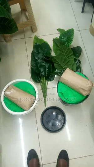 Vases Plastic With Decorative Stones Plants Artificial