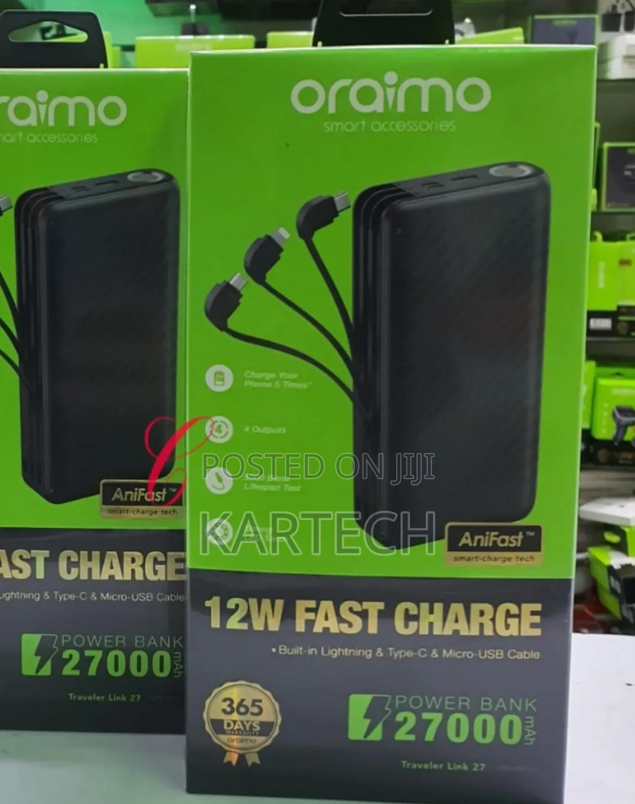 Oraimo 27,000mah Power Bank With Lightning,Type C Usb