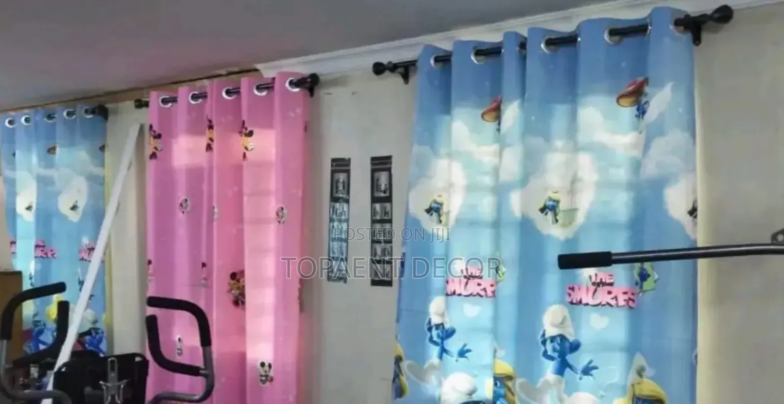 Blue and Pink Cartoon Themed Baby Curtains