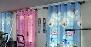 Blue and Pink Cartoon Themed Baby Curtains