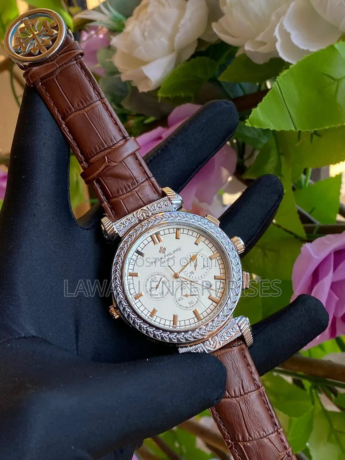 Brown Strap Double Sided Patek Gents Watch
