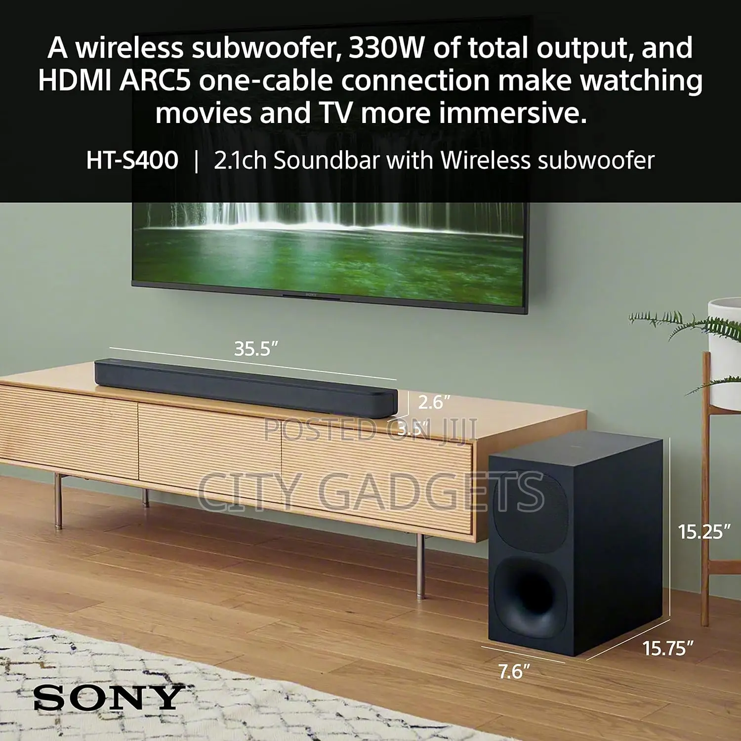 Sony HT-S400 2.1ch Soundbar With Powerful Wireless Subwoofer