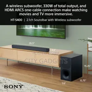 Sony HT-S400 2.1ch Soundbar With Powerful Wireless Subwoofer