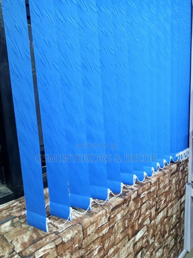 Vertical Blue Office Blinds and Drapes