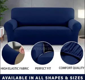 Plain Jacquared Blue 3 Seater Sofa Cover