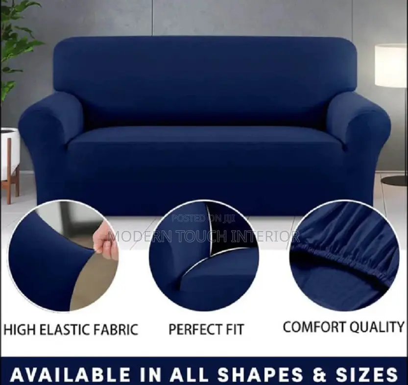 Plain Jacquared Blue 3 Seater Sofa Cover