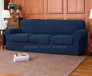 Navy Blue Plain Jacquared Sofa Cover