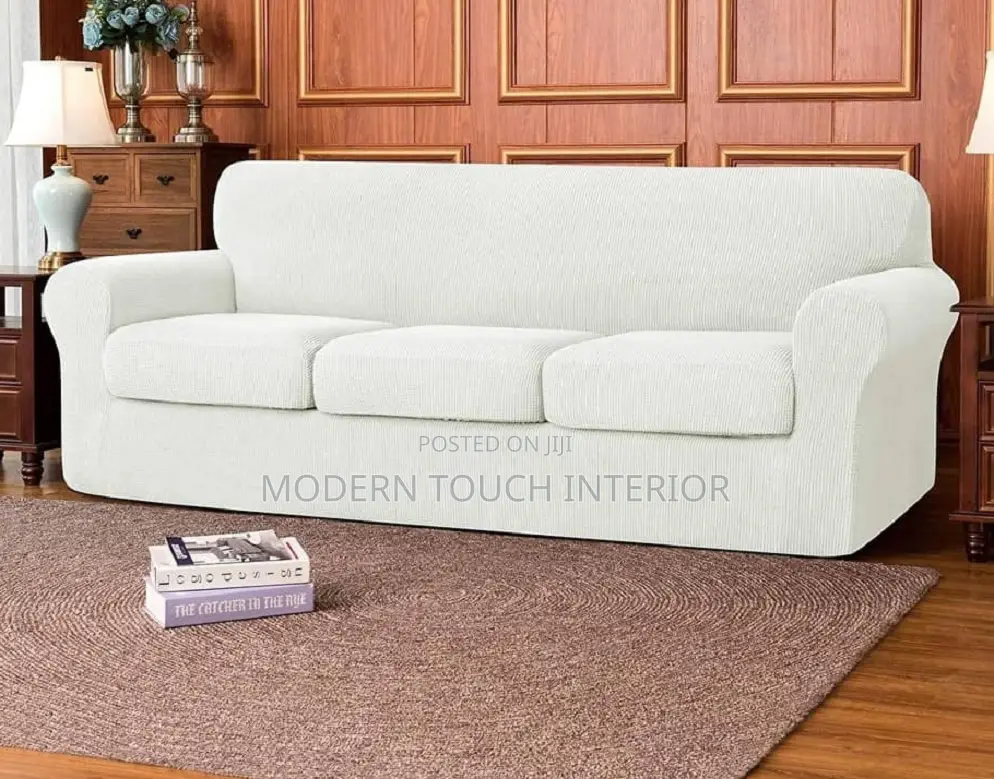 Plain White Jacquared Sofa Cover