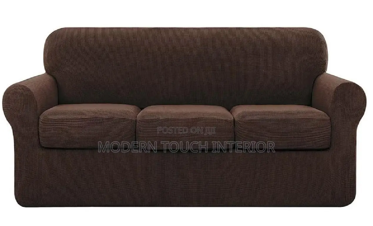 Plain Brown Jacquared Sofa Cover