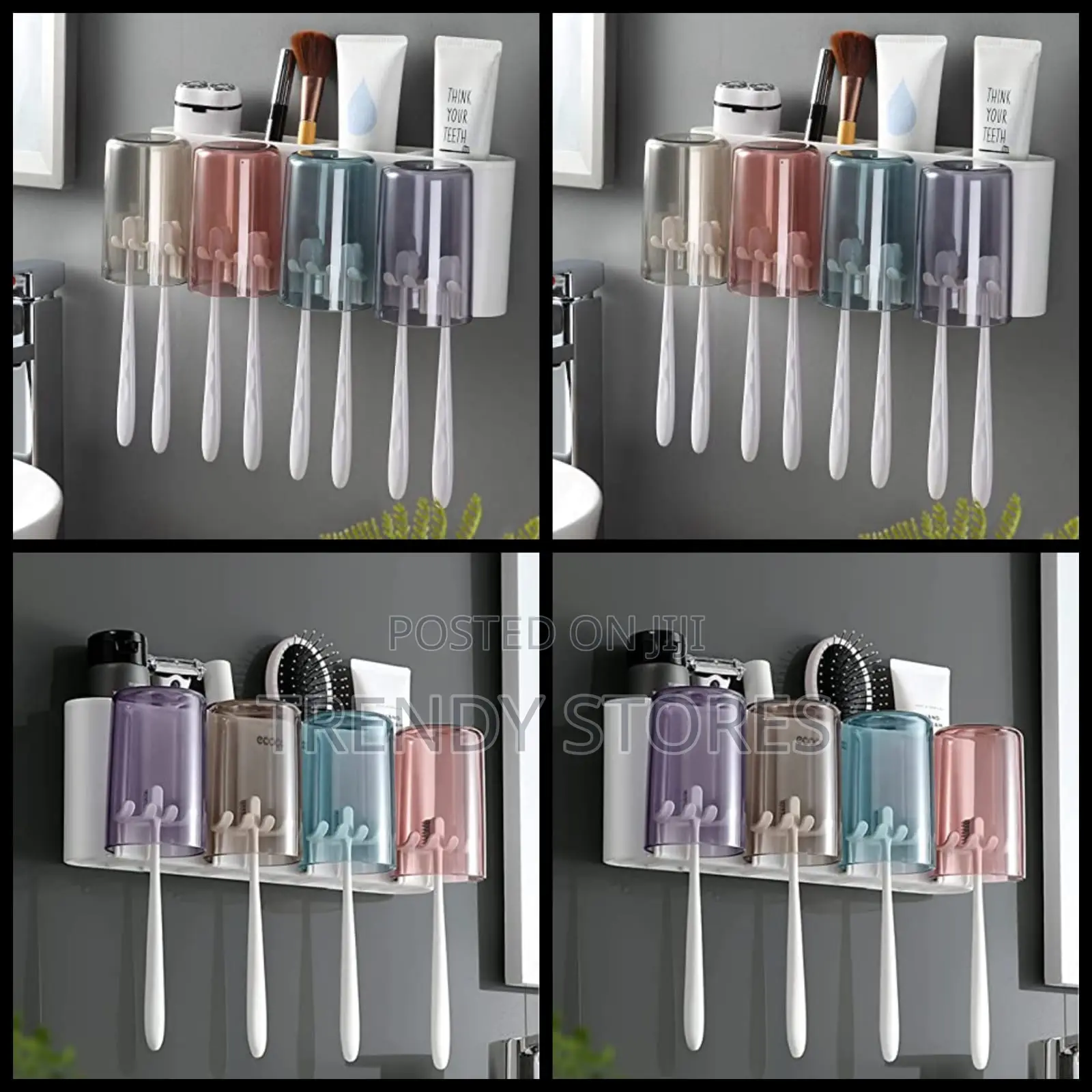 Cute Toothbrush Holder With 4 Clear Glasses