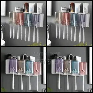 Cute Toothbrush Holder With 4 Clear Glasses