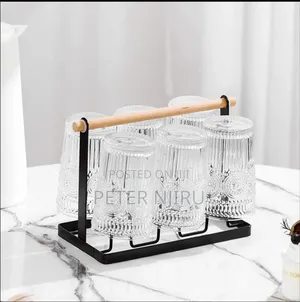 Metallic Glass/Cup Holder. Metal+Bamboo With Draining Tray
