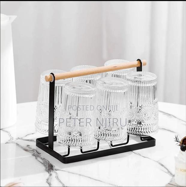 Metallic Glass/Cup Holder. Metal+Bamboo With Draining Tray
