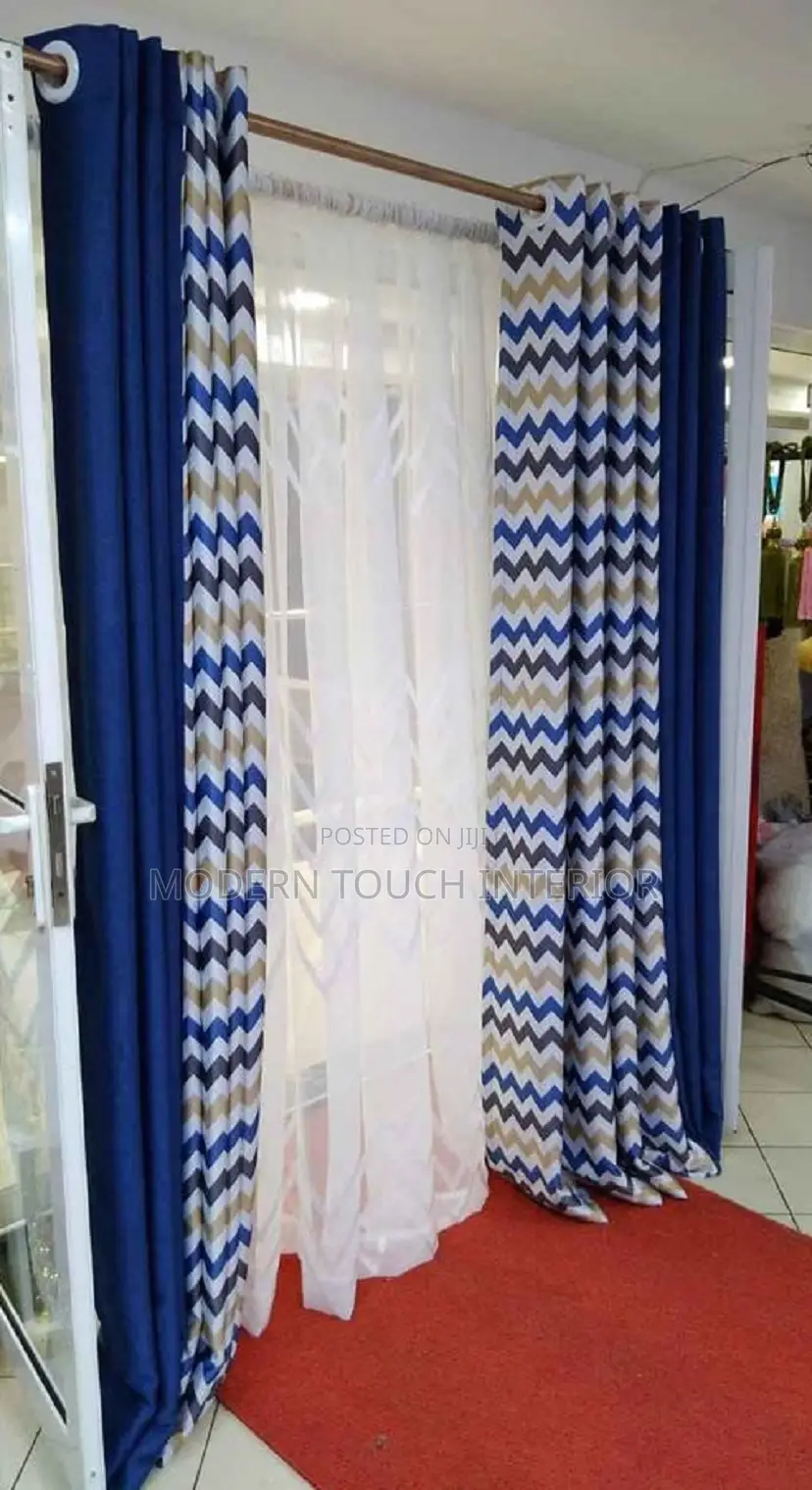Blue Curtain Blends With Blue Printed Curtain