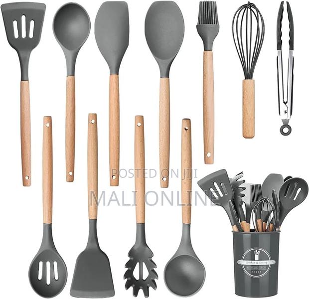 Silicone Spoons Set 12pcs With Wooden Handle - main view