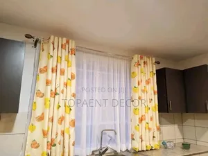 Cream Fruit Themed Kitchen Curtain and White Sheer