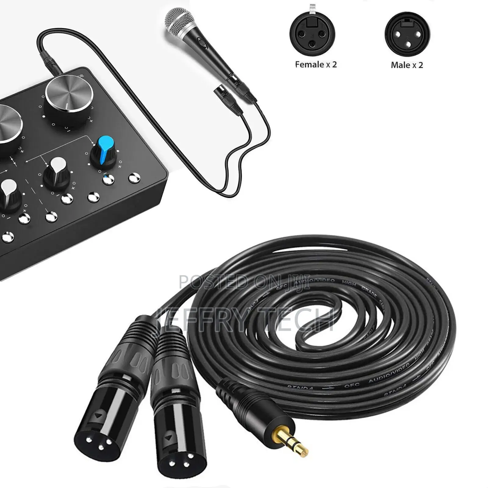 5 Ft Stereo 1/8" 3.5mm Plug to 2 XLR 3pin Male Y Splitter P