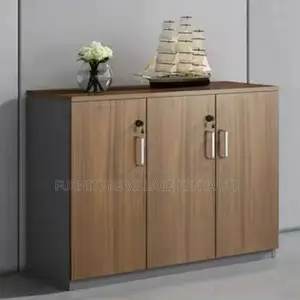 Modern Brown Wood Filing Cabinet With Lock, 2 Shelves Key