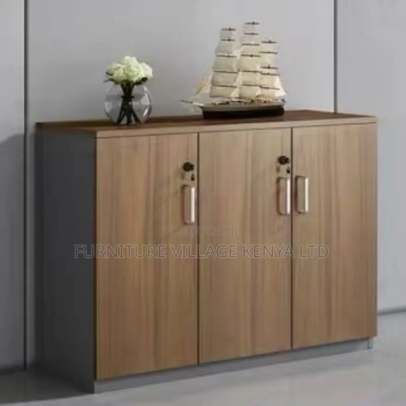 Modern Brown Wood Filing Cabinet With Lock, 2 Shelves Key