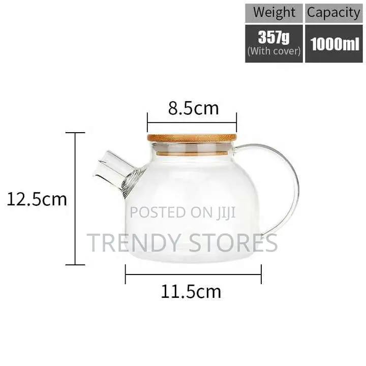 1L Clear Glass Teapot With Bamboo Lid