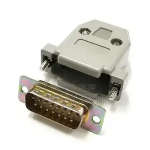 DB 15 Pin Male D-Sub Cable Mount Connector W/ Plastic Cover