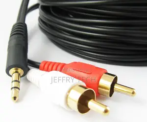 20M 60ft Aux 3.5mm Gold Male Plug to 2 RCA Gold Male Stereo